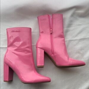 Pink High Heel Patent Leather Sheln Ankle Boots - Size 6